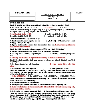 2 Đề kiểm tra 1 tiết học kỳ I môn Vật lý Lớp 11 (Ban cơ bản)